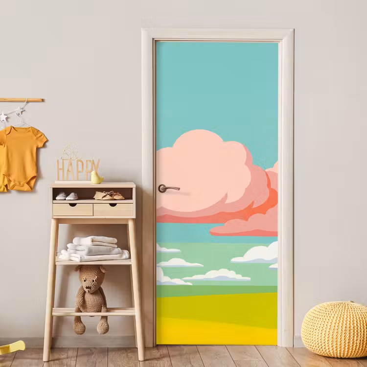 Wolken - Roze - Natuur - Modern - Pastel deurposter klein -sfeer4