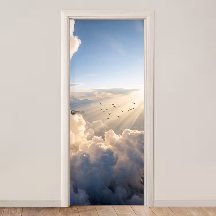 Wolken - Zonnestralen - Natuur - Wit deurposter klein -3d_beige