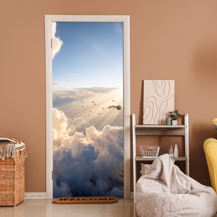 Wolken - Zonnestralen - Natuur - Wit deurposter klein -sfeer1