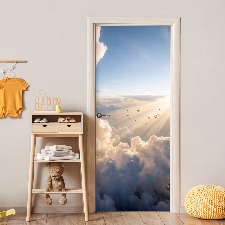 Wolken - Zonnestralen - Natuur - Wit deurposter klein -sfeer4