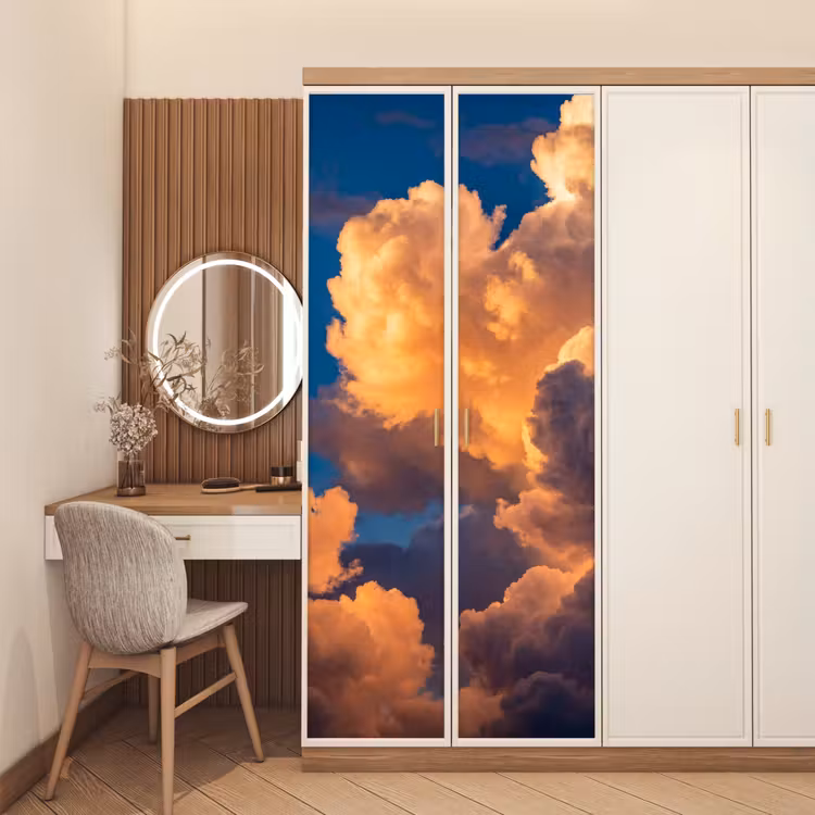 Wolken - Zonsondergang - Natuur - Oranje - Blauw deurposter klein -sfeer3