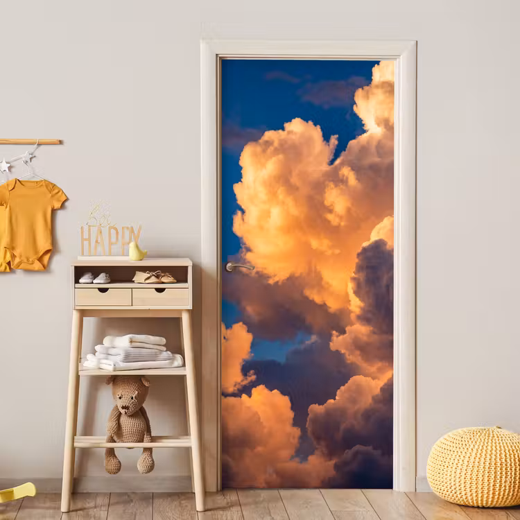 Wolken - Zonsondergang - Natuur - Oranje - Blauw deurposter klein -sfeer4