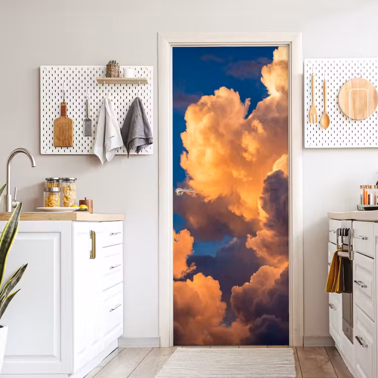 Wolken - Zonsondergang - Natuur - Oranje - Blauw deurposter klein -sfeer5