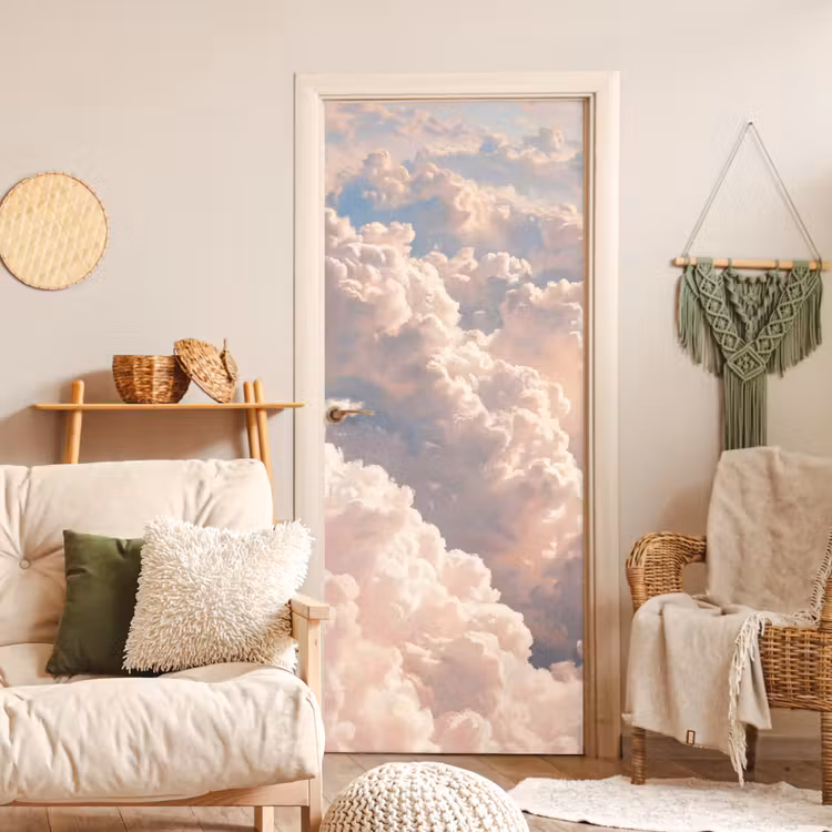Wolken - Zonsondergang - Natuur - Pastel - Roze deurposter klein -sfeer2