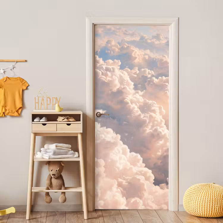 Wolken - Zonsondergang - Natuur - Pastel - Roze deurposter klein -sfeer4