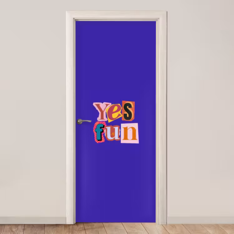 Yes fun - Kleurrijk - Collage-stijl deurposter klein -3d_beige