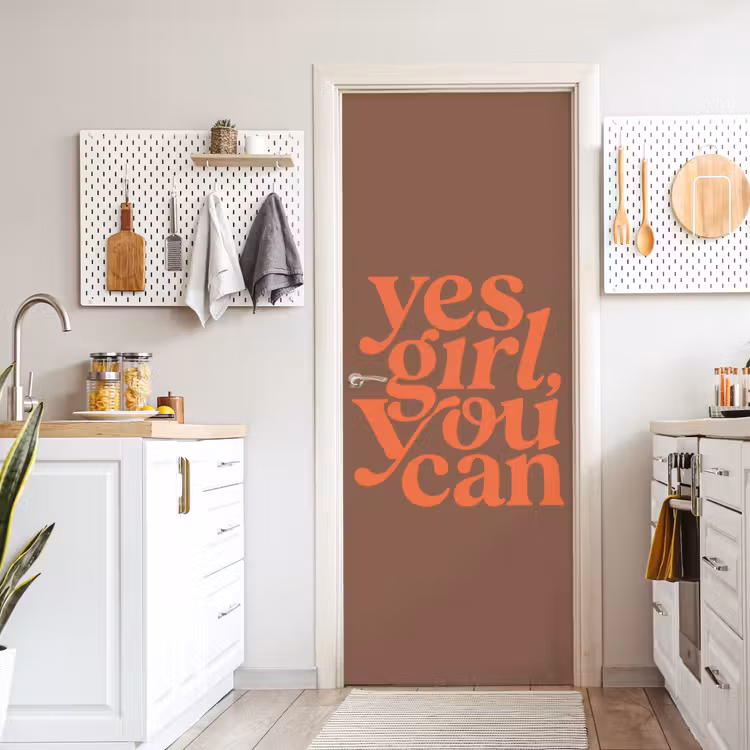 Yes girl you can - Oranje - Bruin deurposter klein -sfeer5