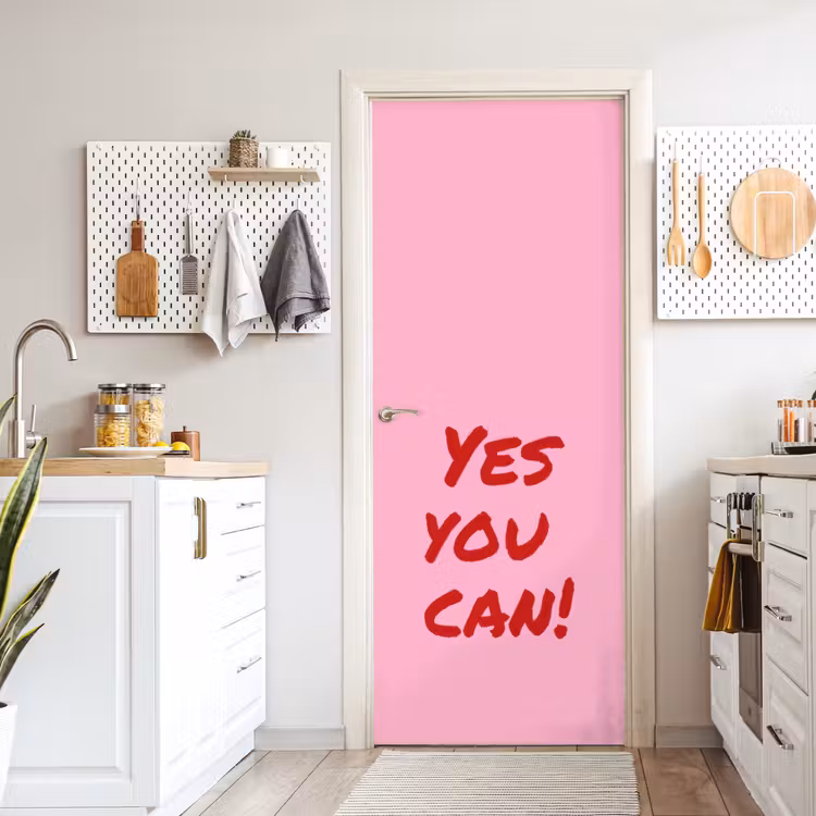 Yes you can do it - Rood - Roze deurposter klein -sfeer5