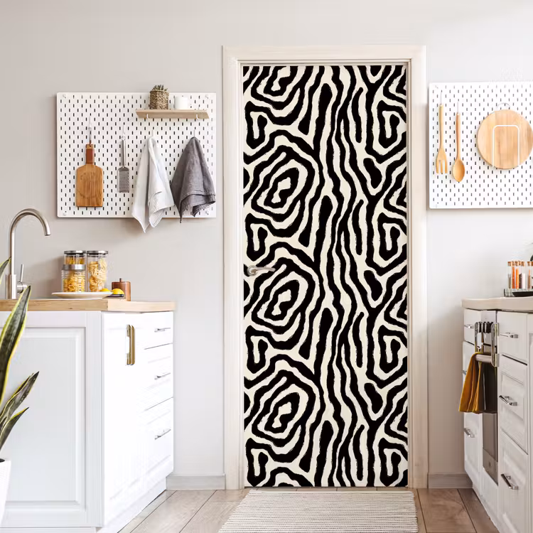 Zebra - Abstract - Zwart deurposter klein 289 -sfeer5