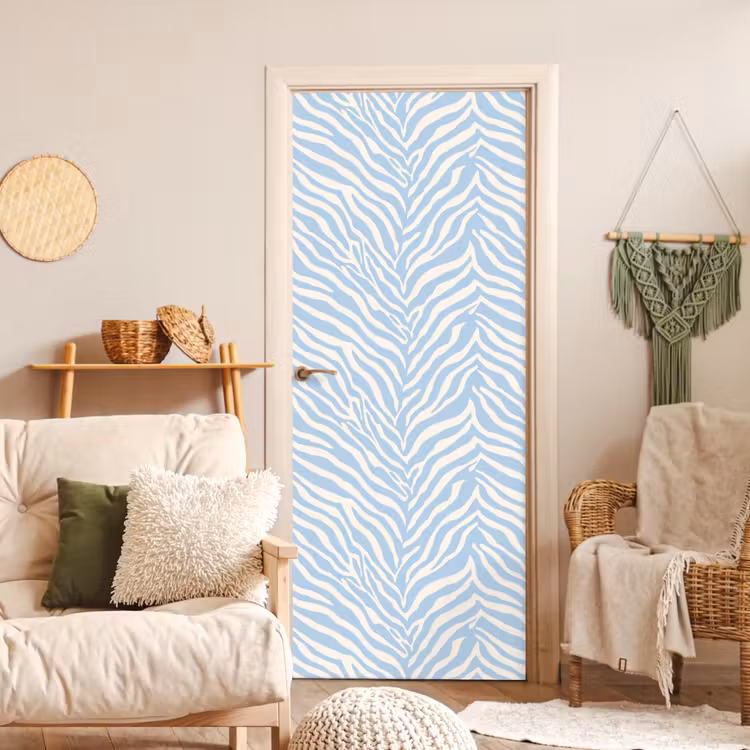 Zebra - Motief - Blauw - Wit deurposter klein 289 -sfeer2