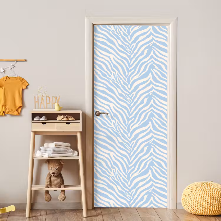 Zebra - Motief - Blauw - Wit deurposter klein 289 -sfeer4