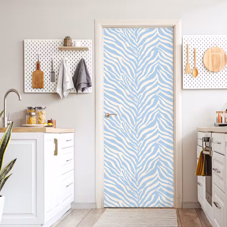 Zebra - Motief - Blauw - Wit deurposter klein 289 -sfeer5