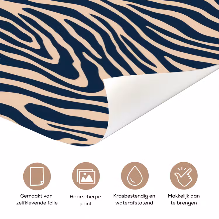 Zebra - Patroon - Blauw - Beige deurposter klein 289 -closeup_NL