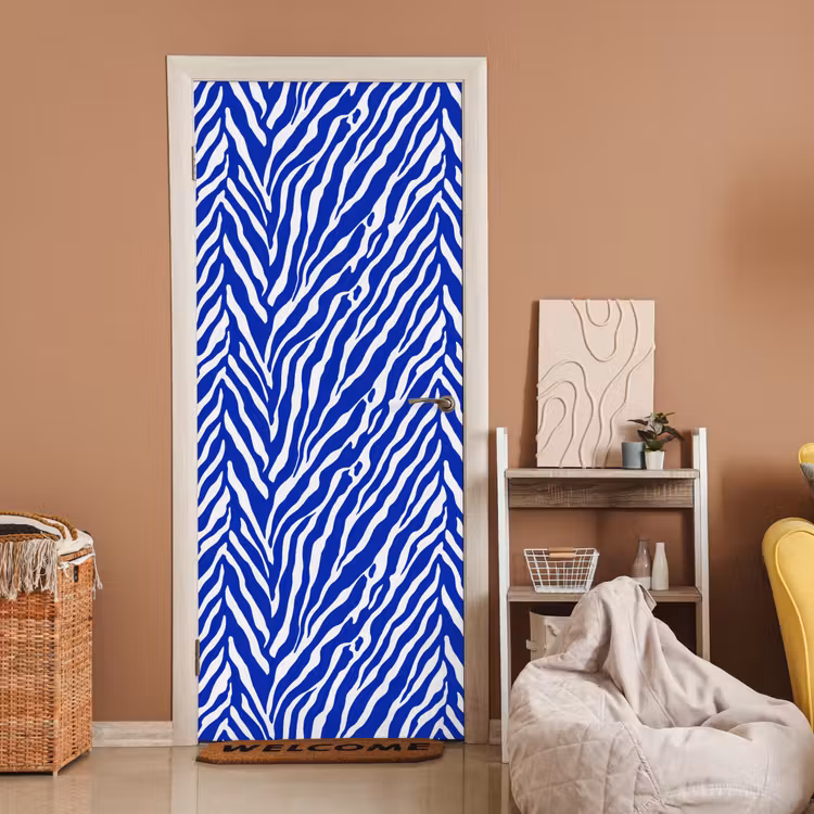 Zebra - Patroon - Kobalt - Blauw deurposter klein 289 -sfeer1