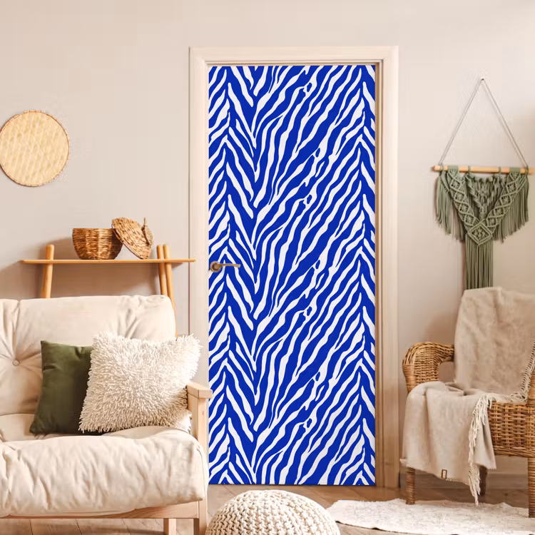 Zebra - Patroon - Kobalt - Blauw deurposter klein 289 -sfeer2