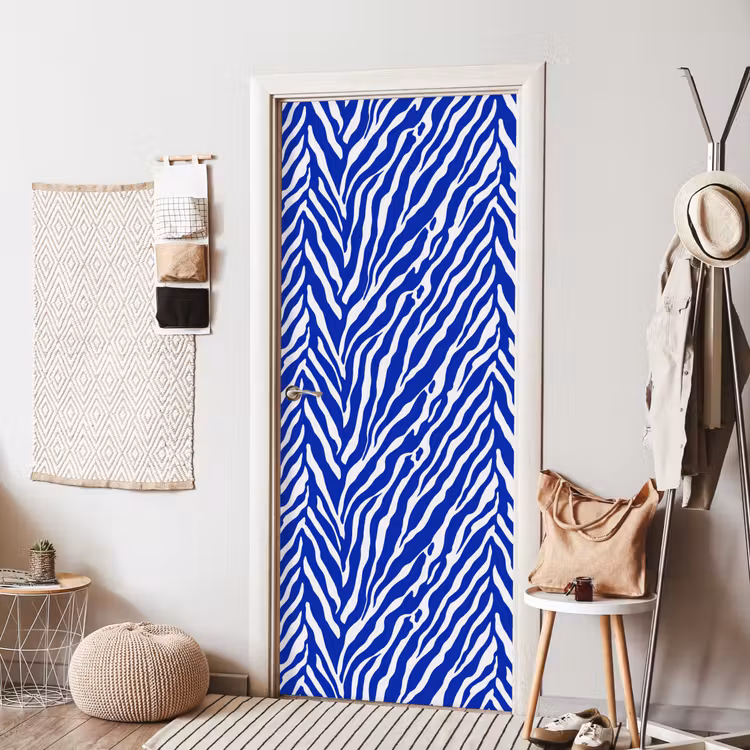 Zebra - Patroon - Kobalt - Blauw deurposter klein 289 -sfeer6