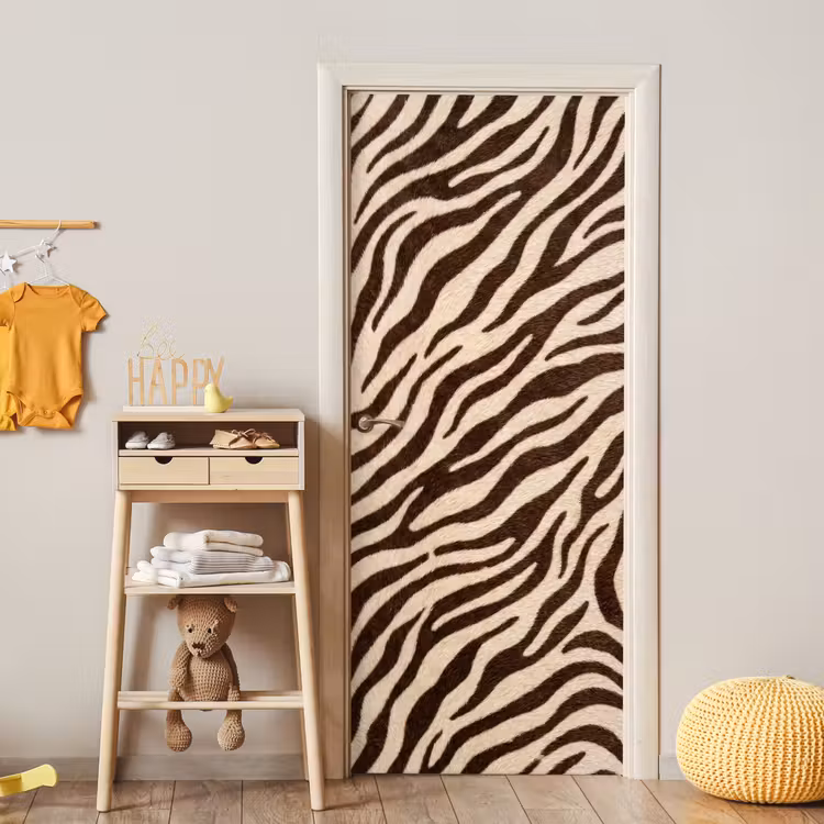Zebra - Strepen - Bruin deurposter klein -sfeer4