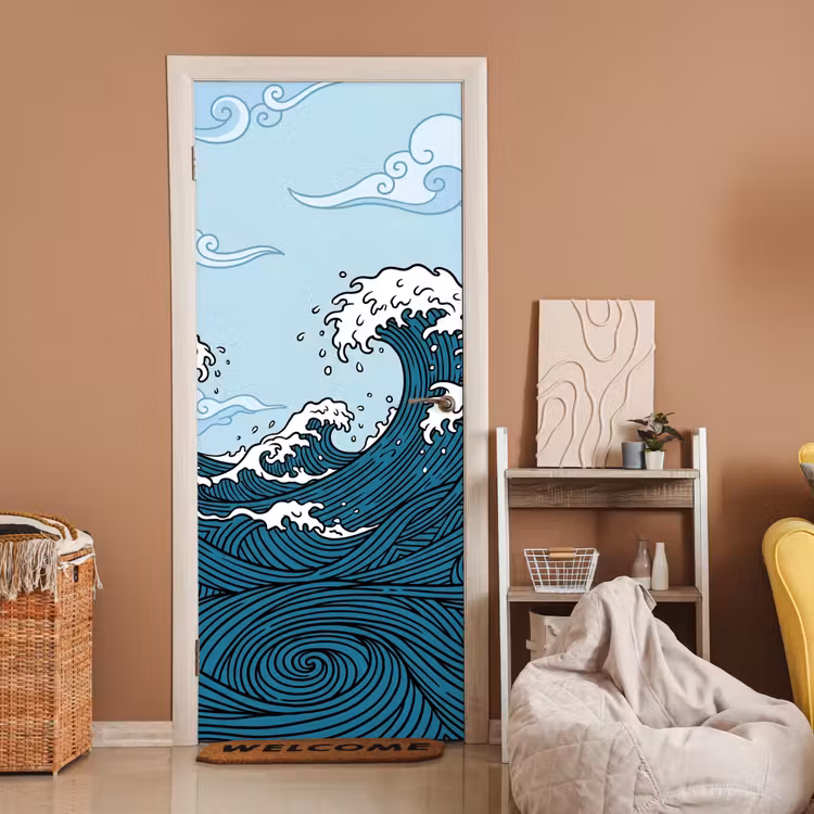 Zee - Golven - Japans - Natuur - Blauw deurposter klein -sfeer1