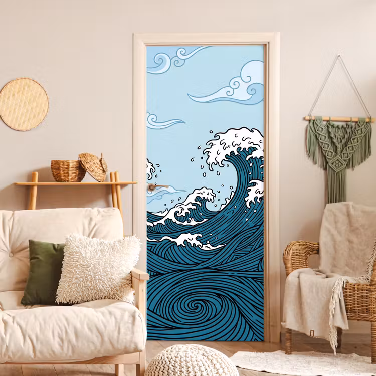 Zee - Golven - Japans - Natuur - Blauw deurposter klein -sfeer2