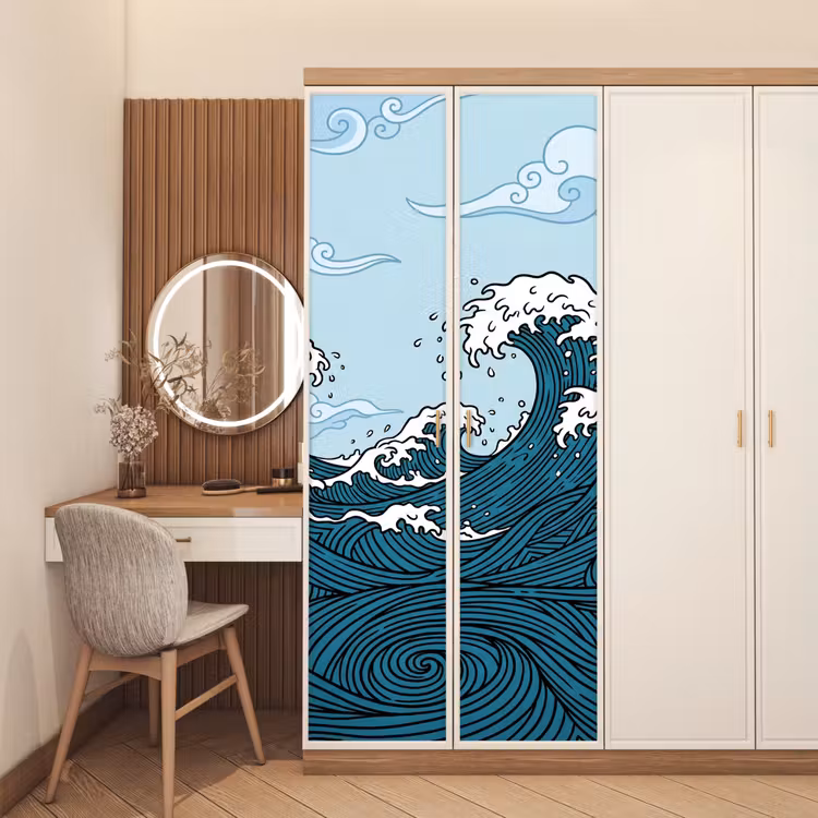 Zee - Golven - Japans - Natuur - Blauw deurposter klein -sfeer3