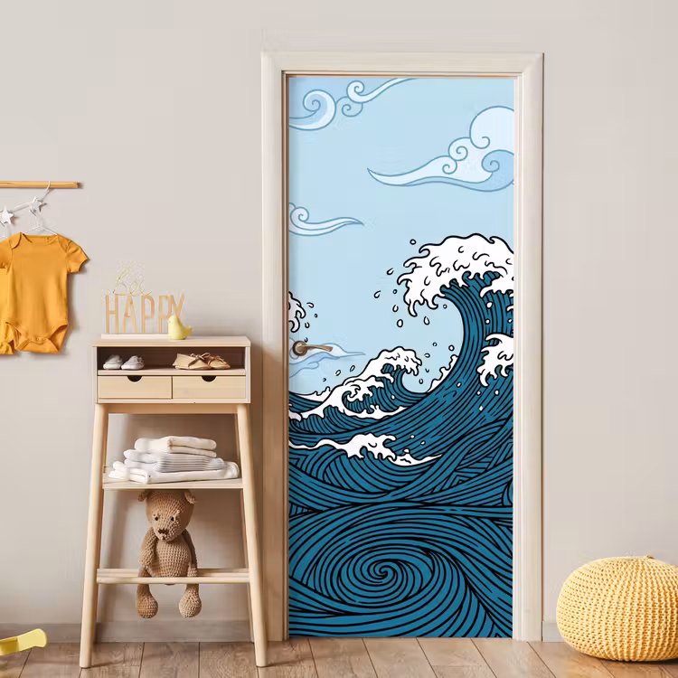 Zee - Golven - Japans - Natuur - Blauw deurposter klein -sfeer4