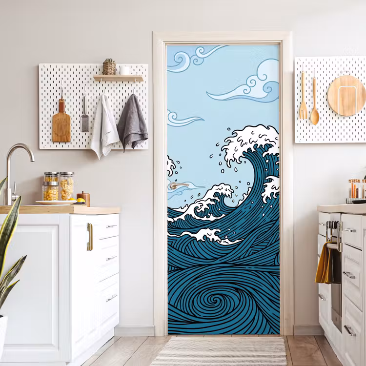 Zee - Golven - Japans - Natuur - Blauw deurposter klein -sfeer5