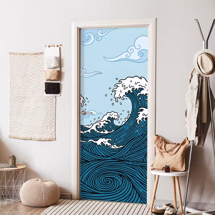 Zee - Golven - Japans - Natuur - Blauw deurposter klein -sfeer6
