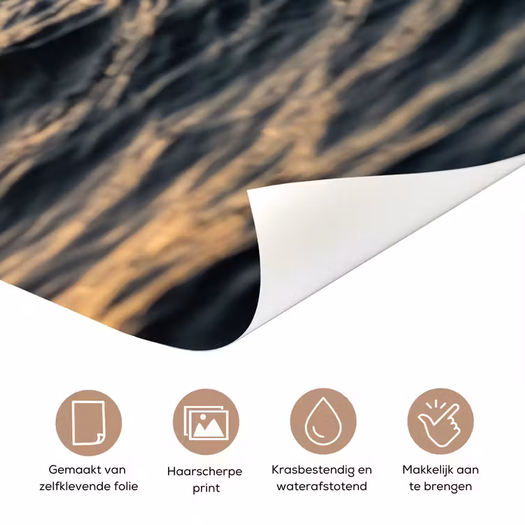 Zee - Golven - Zonsondergang - Kust - Goud deurposter klein -closeup_NL
