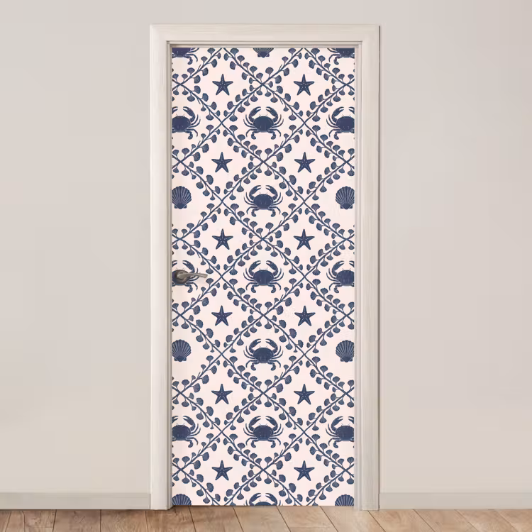 Zee - Krab - Zeester - Patroon - Blauw deurposter klein -3d_beige