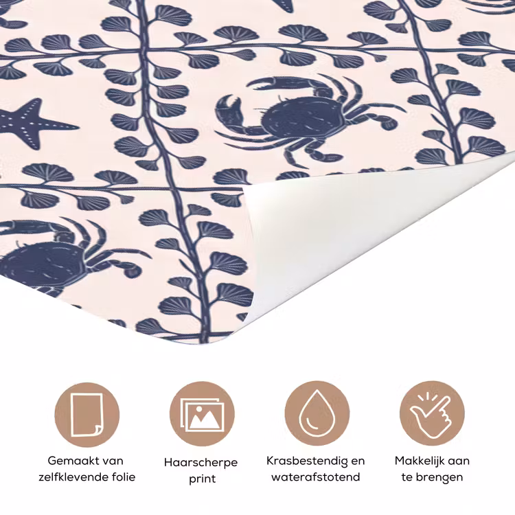 Zee - Krab - Zeester - Patroon - Blauw deurposter klein -closeup_NL
