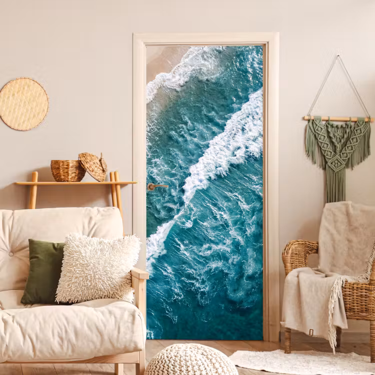 Zee - Strand - Golven - Natuur - Blauw deurposter klein -sfeer2