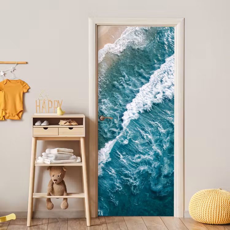 Zee - Strand - Golven - Natuur - Blauw deurposter klein -sfeer4