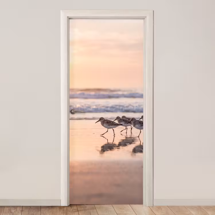 Zee - Vogels - Strand deurposter klein -3d_beige