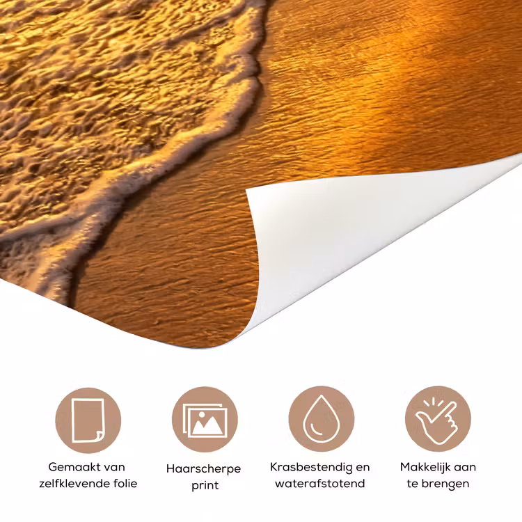 Zee - Zonsondergang - Golven - Kust - Oranje deurposter klein -closeup_NL