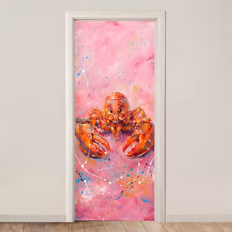 Zeeleven - Kreeft - Spatters - Abstract - Roze deurposter klein -3d_beige
