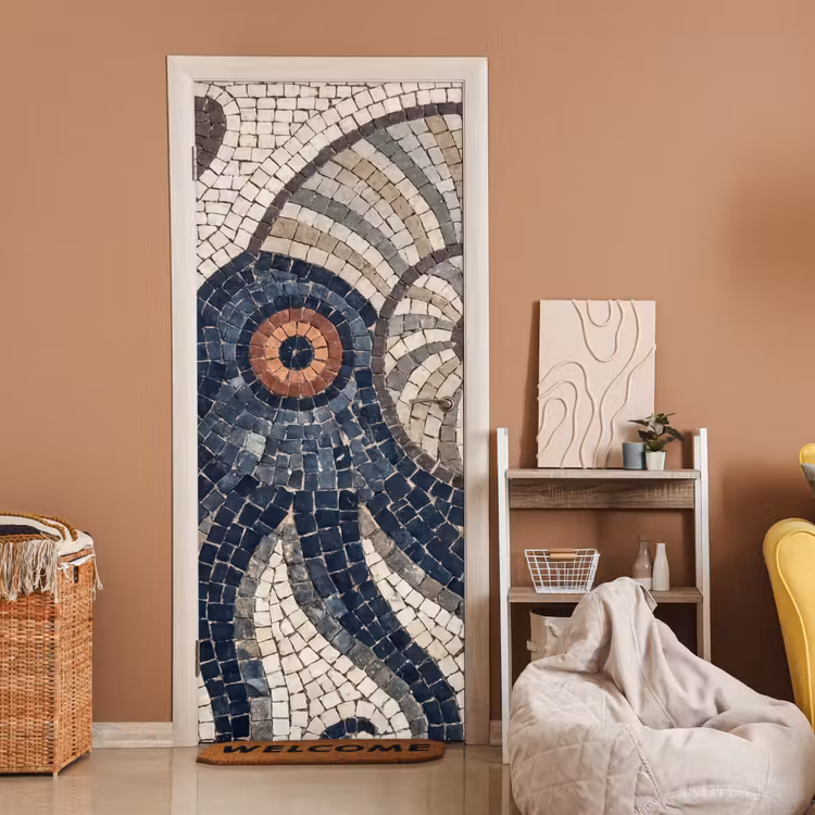 Zeeleven - Mozaïek - Kunst - Vintage - Beige deurposter klein -sfeer1