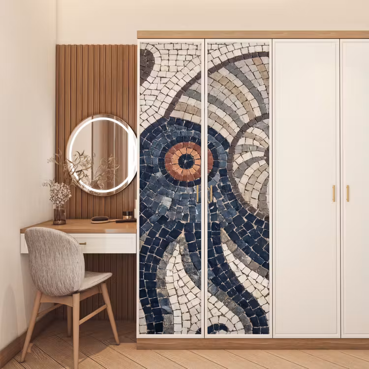 Zeeleven - Mozaïek - Kunst - Vintage - Beige deurposter klein -sfeer3