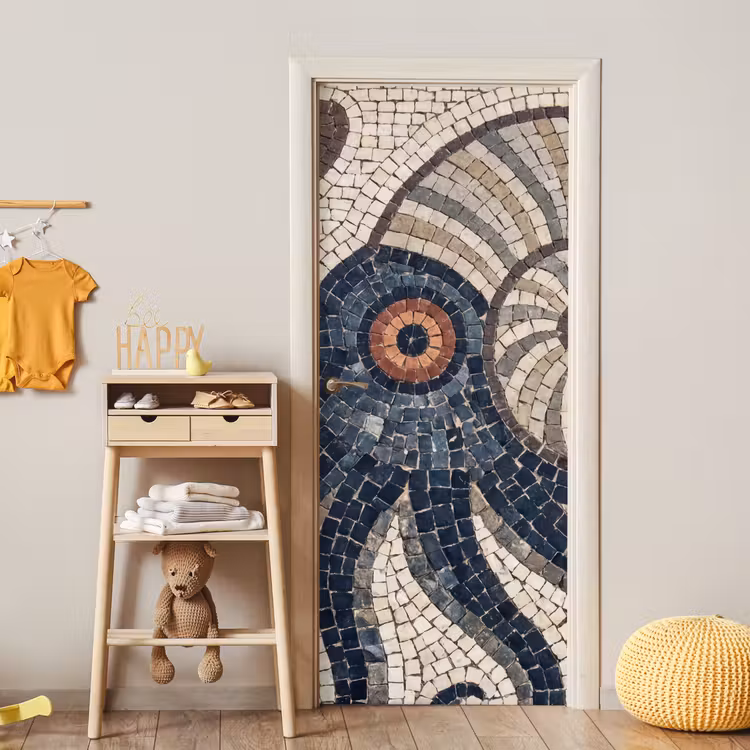 Zeeleven - Mozaïek - Kunst - Vintage - Beige deurposter klein -sfeer4
