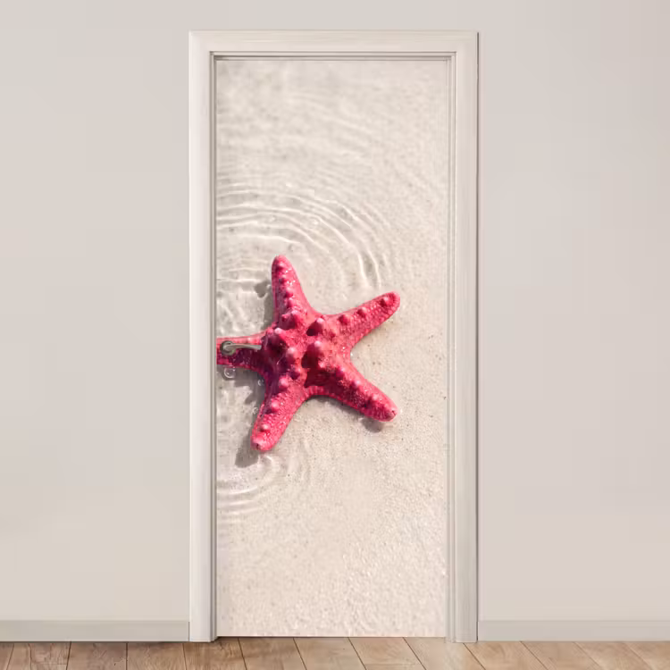 Zeeleven - Zeester - Strand - Roze - Water deurposter klein -3d_beige