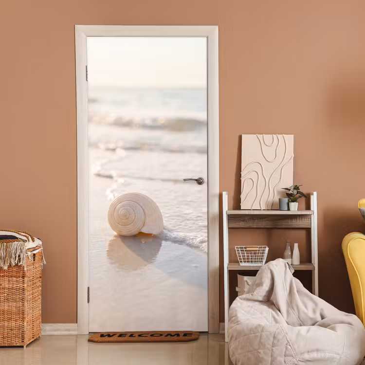 Zeeschelp - Strand - Zee - Natuur - Beige deurposter klein -sfeer1