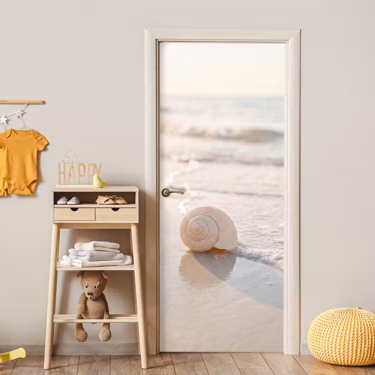 Zeeschelp - Strand - Zee - Natuur - Beige deurposter klein -sfeer4