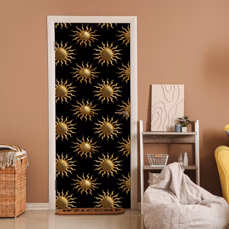 Zon - Patroon - Luxe - Goud - Zwart deurposter klein 289 -sfeer1