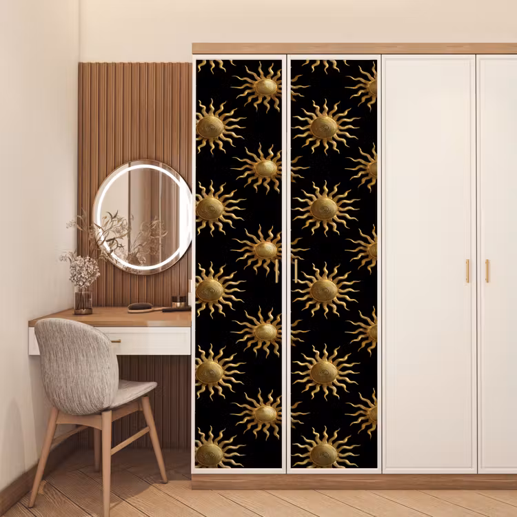 Zon - Patroon - Luxe - Goud - Zwart deurposter klein 289 -sfeer3