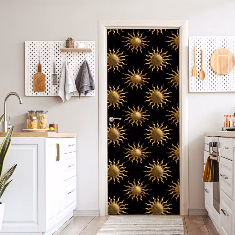 Zon - Patroon - Luxe - Goud - Zwart deurposter klein 289 -sfeer5