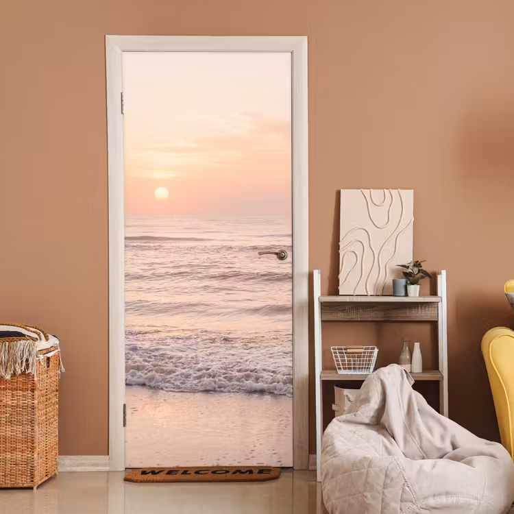 Zon - Strand - Roze deurposter klein -sfeer1