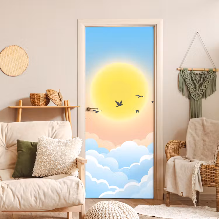 Zon - Vogels - Lucht - Natuur - Geel deurposter klein -sfeer2