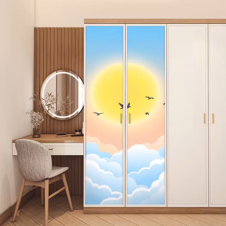 Zon - Vogels - Lucht - Natuur - Geel deurposter klein -sfeer3
