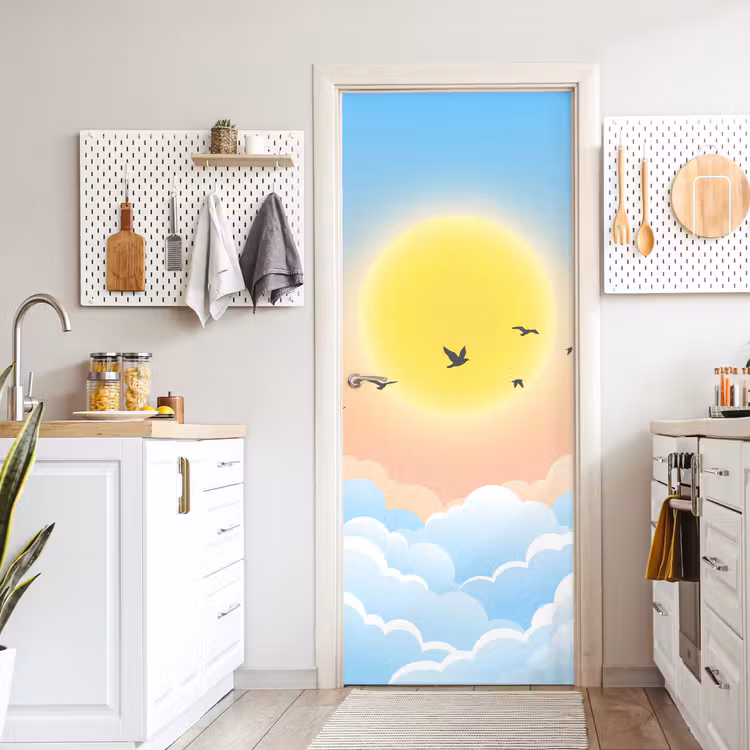 Zon - Vogels - Lucht - Natuur - Geel deurposter klein -sfeer5