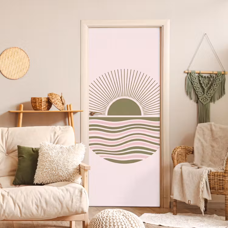 Zon - Zee - Abstract - Modern - Roze deurposter klein -sfeer2