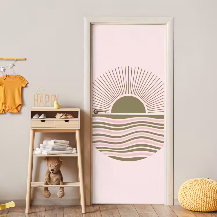 Zon - Zee - Abstract - Modern - Roze deurposter klein -sfeer4